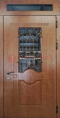 Металлическая входная дверь со стеклом и ковкой для дома ДСК-96 в Сочи