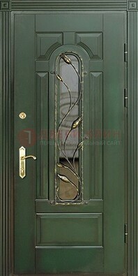 Железная дверь со стеклом и ковкой ДСК-9 для офиса в Сочи