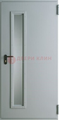Белая железная техническая дверь со вставкой из стекла ДТ-9 в Сочи
