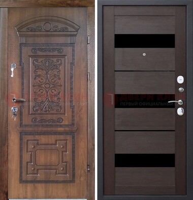 Стальная коричневая филенчатая дверь с виноритом и темной МДФ ДВТ-122 в Сочи
