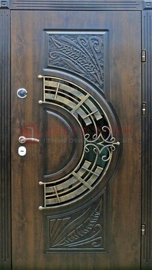 Металлическая филенчатая дверь с виноритом и стеклом ДВТ-144 в Сочи