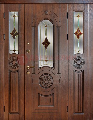 Парадная полуторная дверь с виноритом и витражом ДВТ-172 в Сочи