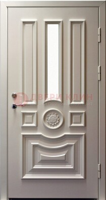 Белая уличная дверь с виноритом и стеклом ДВТ-201 в Сочи