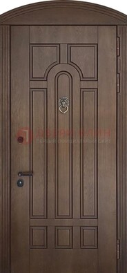 Коричневая стальная дверь с виноритом в форме арки ДВТ-237 в Сочи