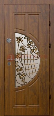 Стальная филенчатая дверь с виноритом ковкой и стеклом ДВТ-84 в Сочи