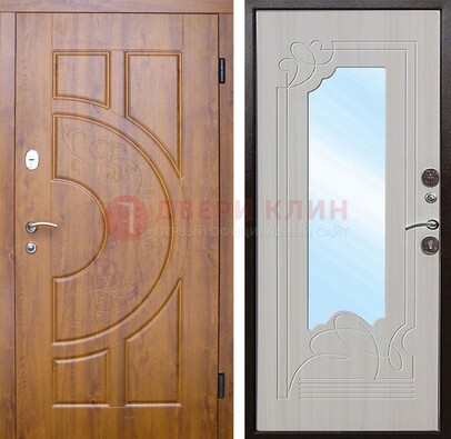 Коричневая металлическая дверь c МДФ с узором и зеркалом ДЗ-105 в Сочи