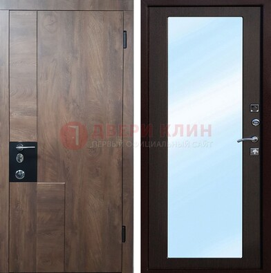 Коричневая металлическая дверь c МДФ с зеркалом ДЗ-106 в Сочи