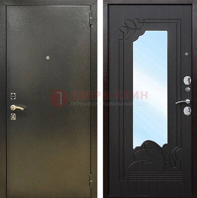 Железная темная дверь c порошковым напылением и МДФ с узором и зеркалом ДЗ-111 в Сочи