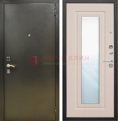Входная темная дверь c порошковым покрытием и МДФ Белый дуб и зеркалом ДЗ-112 в Сочи