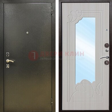 Входная темно-серая дверь c порошковым покрытием и МДФ с резьбой и зеркалом ДЗ-113 в Сочи