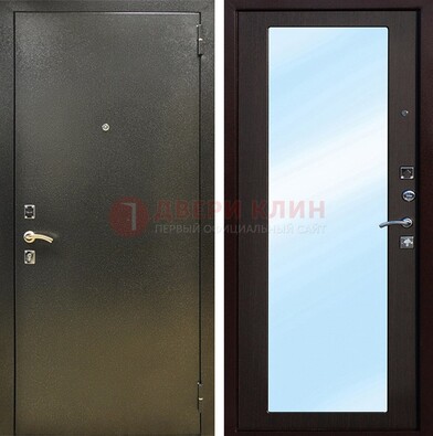 Входная темно-серая дверь c порошковым покрытием и МДФ с зеркалом ДЗ-114 в Сочи