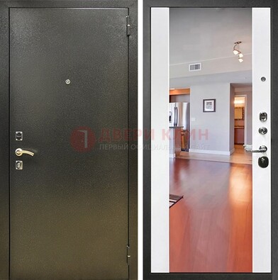 Входная темно-серая дверь c порошковым покрытием и Белой МДФ с зеркалом ДЗ-115 в Сочи