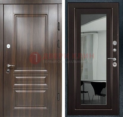 Железная коричневая дверь с МДФ Венге c зеркалом ДЗ-124 в Сочи