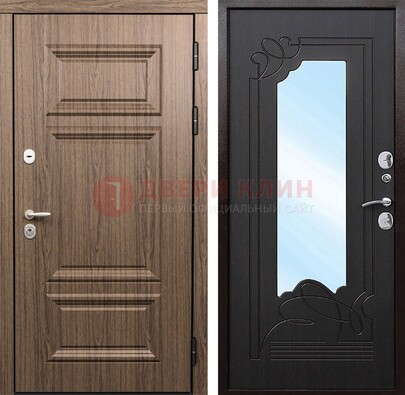 Входная коричневая дверь с зеркалом МДФ Венге ДЗ-127 в Сочи