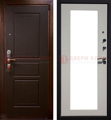 Коричневая железная дверь с панелями МДФ и зеркалом ДЗ-133 в Сочи