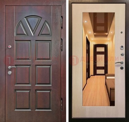 Темная железная дверь с МДФ и зеркалом в квартиру ДЗ-135 в Сочи