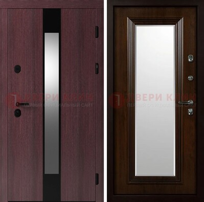 Темная стальная дверь МДФ с обеих сторон с зеркалом ДЗ-143 в Сочи