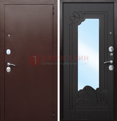 Коричневая стальная дверь с зеркалом ДЗ-18 в Сочи