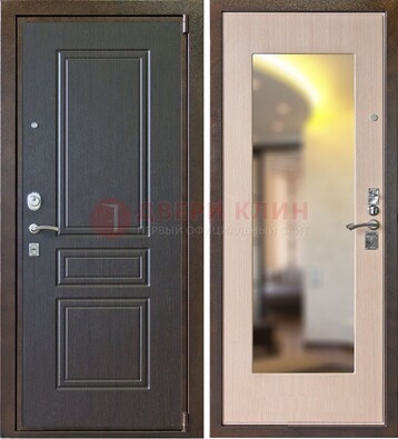 Коричневая стальная дверь с зеркалом МДФ внутри ДЗ-27 в Сочи