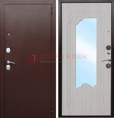 Коричневая металлическая дверь с зеркалом МДФ внутри ДЗ-33 в Сочи