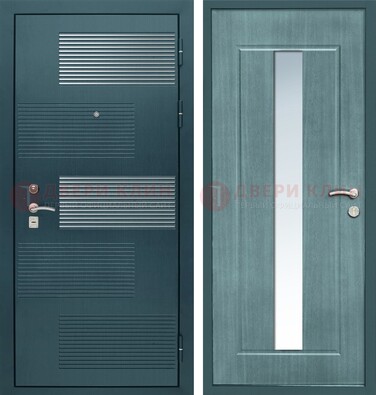 Входная дверь с зеркальной вставкой внутри с голубым МДФ с зеркалом ДЗ-71 в Сочи