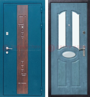 Голубая металлическая дверь МДФ с тремя зеркальными вставками ДЗ-78 в Сочи