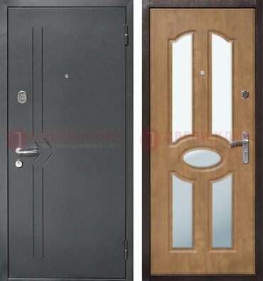 Железная серая дверь с порошковым напылением и МДФ с зеркалом ДЗ-90 в Сочи