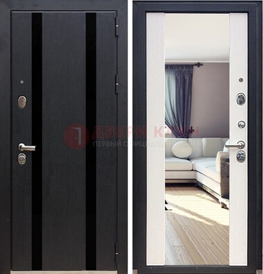 Черная входная дверь с зеркалом МДФ внутри ДЗ-9 в Сочи