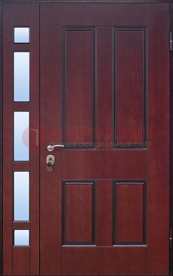 Красная входная полуторная дверь со стеклом ПЛ-10 в Сочи