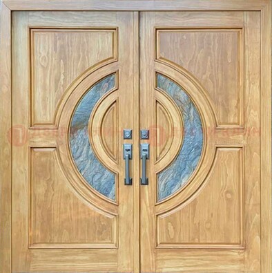 Двухстворчатая металлическая дверь с витражом ВЖ-11 в Сочи