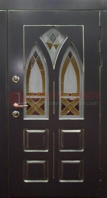 Чёрная железная дверь с МДФ и витражом ВЖ-27 в Сочи